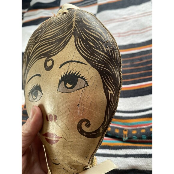 Antique Carnival Knock Down Flapper Girl Head On Bag W/ Hanger. Rare. Vintage. - Picture 7 of 15